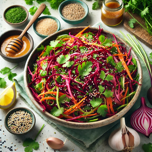 Beetroot and Carrot Salad with Creamy Sesame Dressing