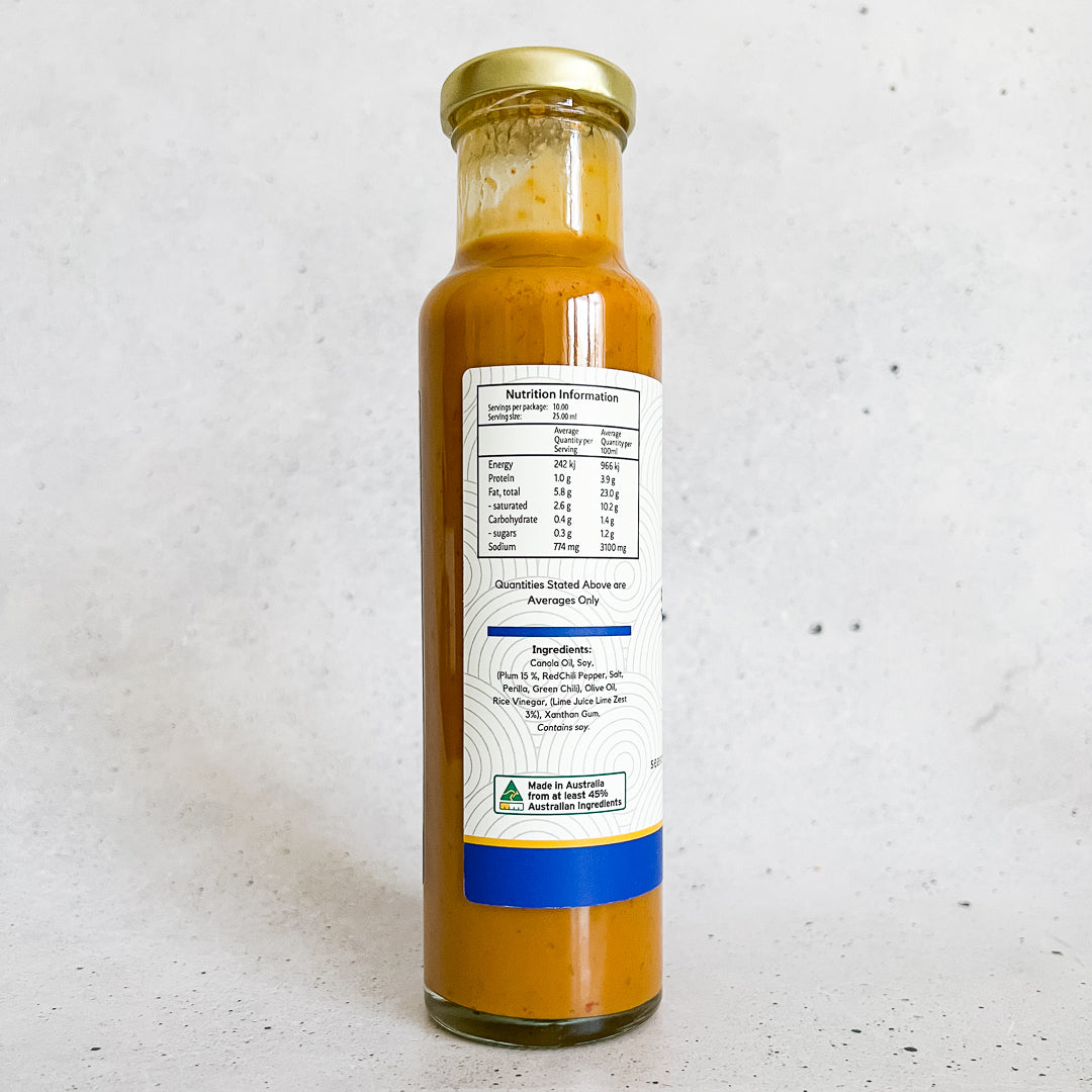 Spicy ume and lime sauce back of bottle