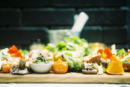 A tray with leftover veggies